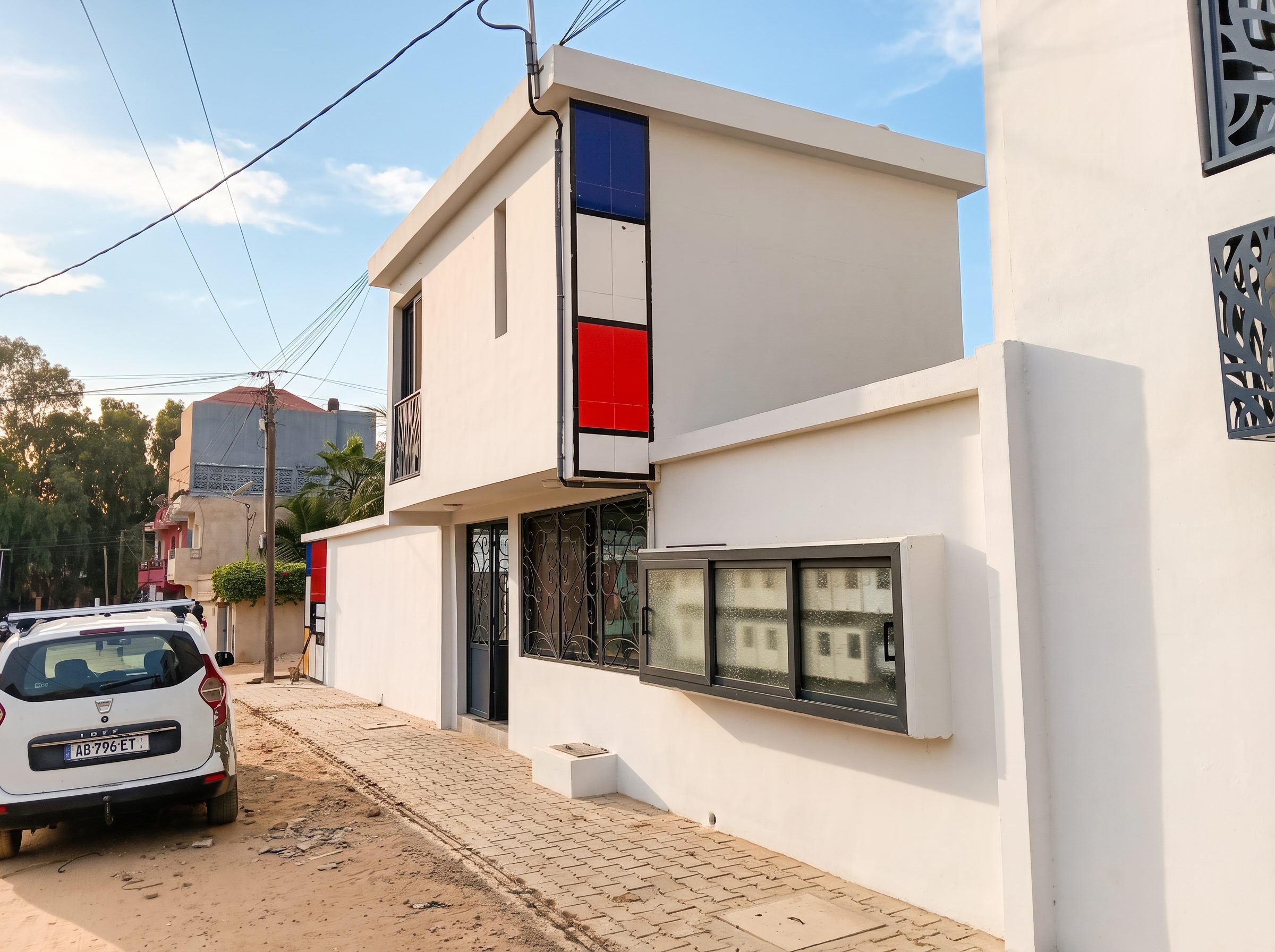 Façade extérieure du Mondrian et rue adjacente à Saly Portudal